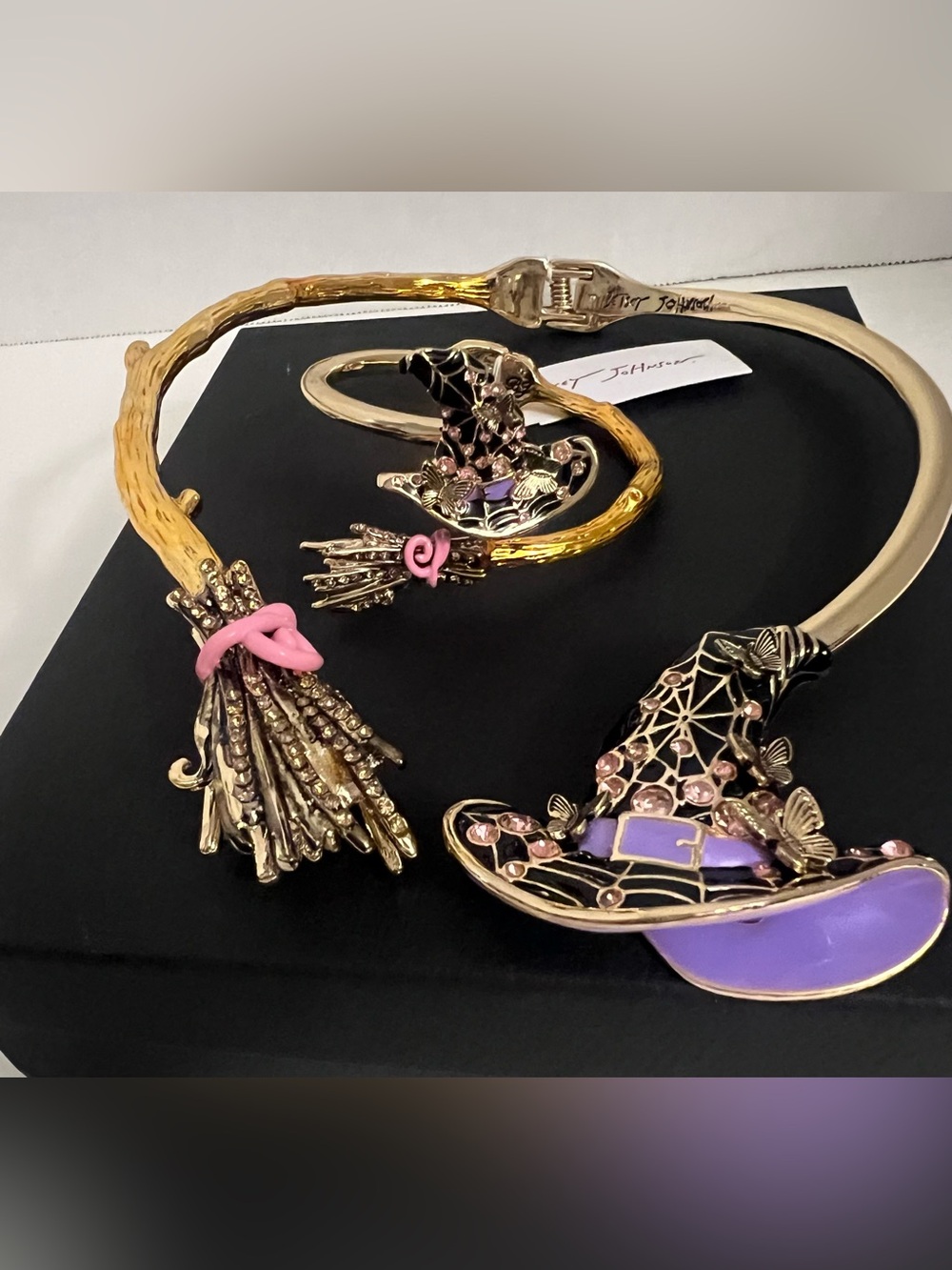 Betsey Johnson set of Necklace & Bracelet Witch Hat & Broom